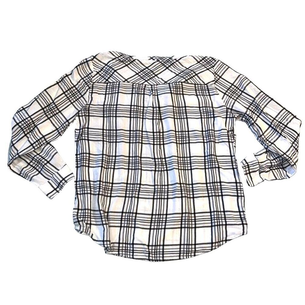 mySTYL Womens Shirt Top Plaid Button Up Long Sleeve Black White Pullover Large - Picture 5 of 9